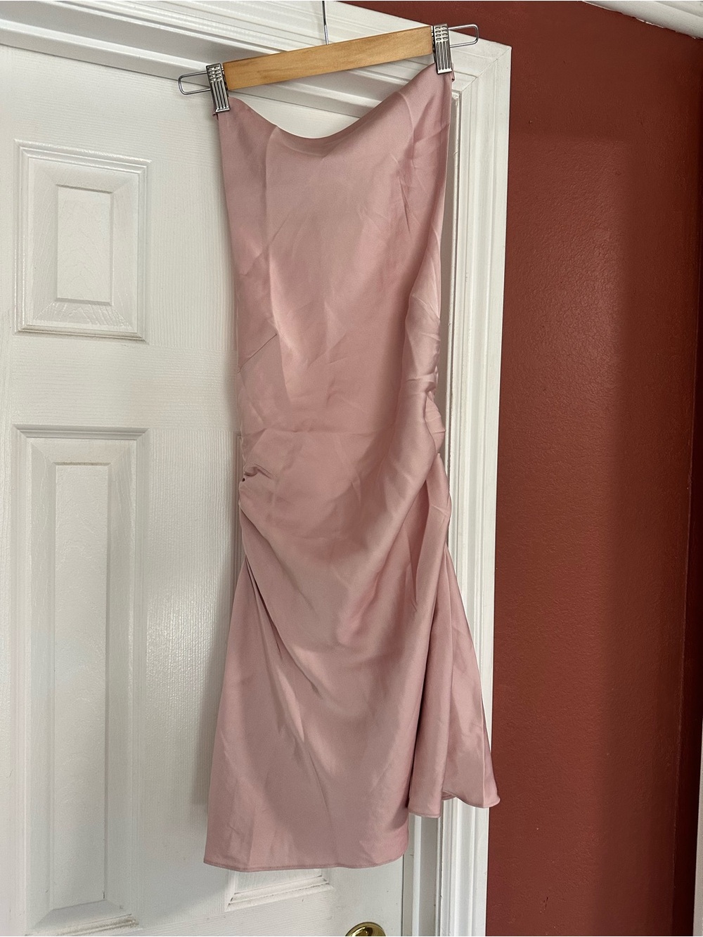 Cosmic Energy Halter Satin Mini Dress Pink - S Strapless Pink Satin Midi Dress